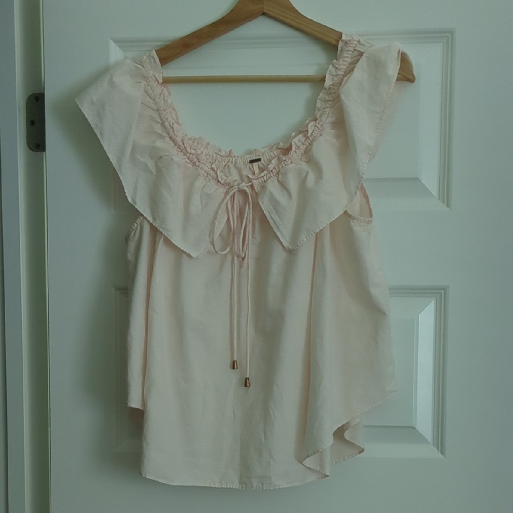 Free People Far Out Ruffle Poplin Top in Dusty Rose